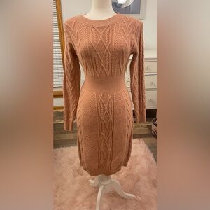Peachy Rose-Colored Sexy Cable Knit Sweater Dress, great condition, size M